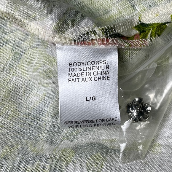 Cami NYC Belkis Shirt Crystal Embellished Buttons Linen Floral Tropical Top sz L - Picture 10 of 12